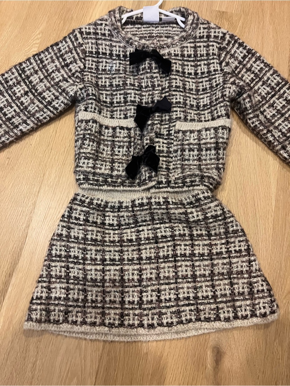 Zara Kids Tweed Matching Set in Cream, Black, Brown